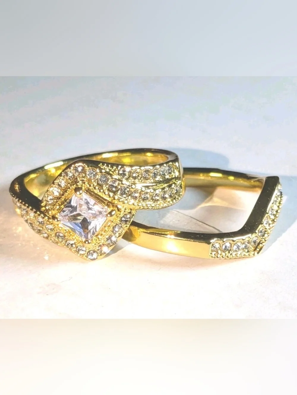 3Ct Lab-Created Diamond Engagement Bridal Ring Set 14K Yellow Gold Plated Sz 10